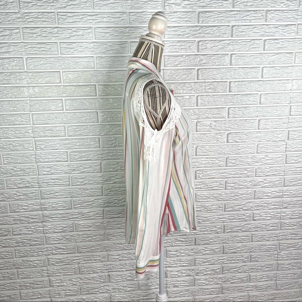 Maurices Multicolored Striped Cold Shoulder Button Up Shirt Size Medium w/ Lace - Picture 5 of 10